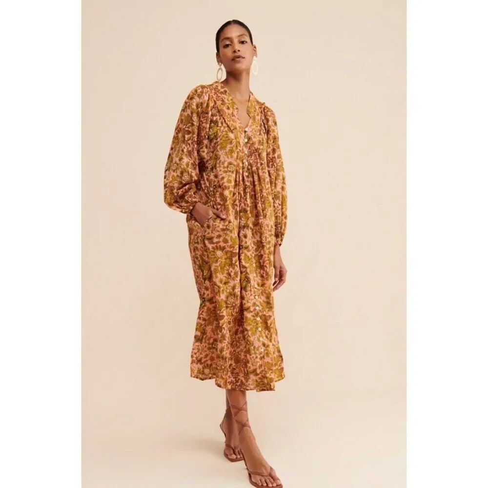 Kinga Csilla Calista Floral Midi Dress $242.00 Size Small